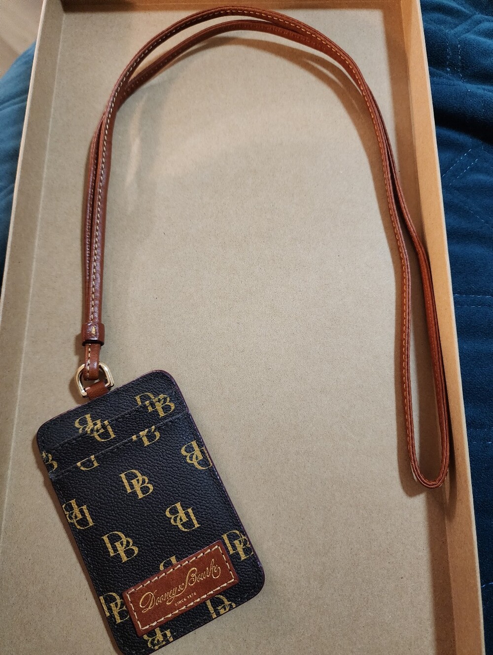 Dooney & Bourke Brown Leather-Trim Logo Cardholder Lanyard